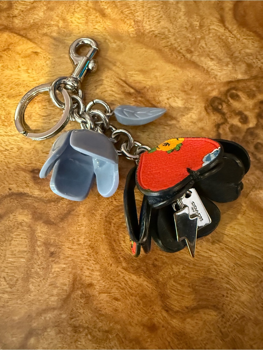 Floral Heart & Resin Petal Keychain Charm - Red, Black, Blue